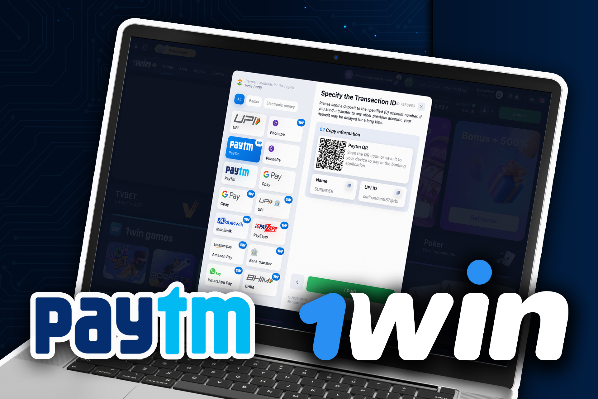 PayTM es el sistema de pago más popular en Chile y puedes depositar en tu cuenta 1win utilizando este método.