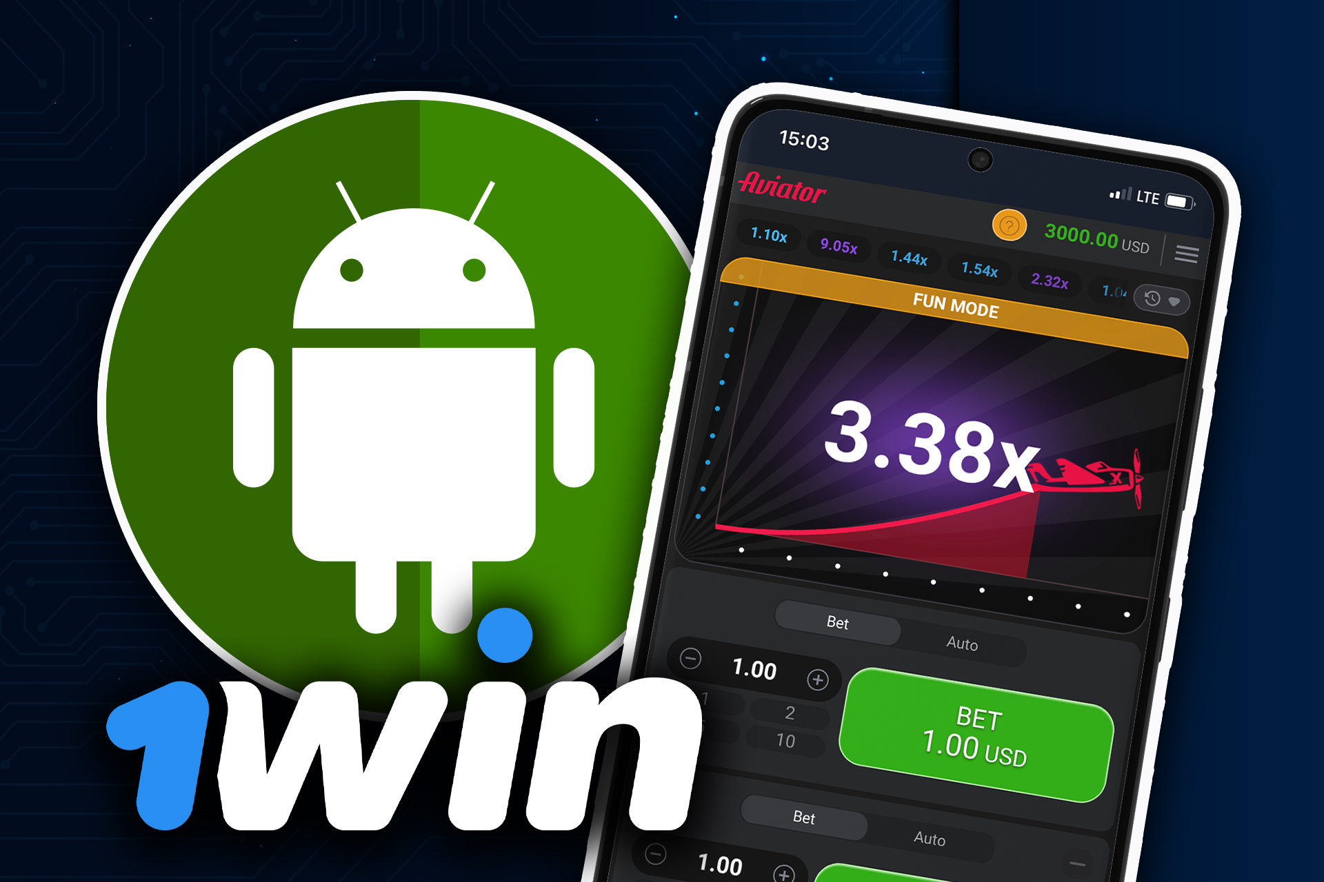 Descarga la aplicación 1win en tu Android para jugar a Aviator en el smartphone.