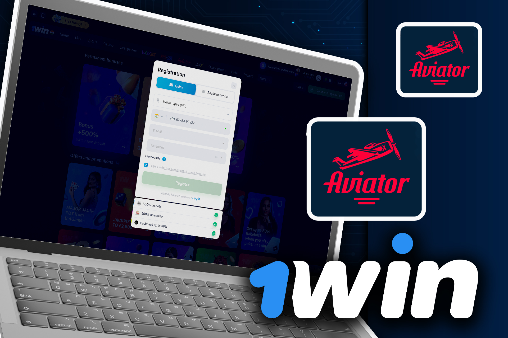 Abra el sitio web de 1win, conéctese a su cuenta, recárguela y busque el juego Aviator para empezar a jugar.