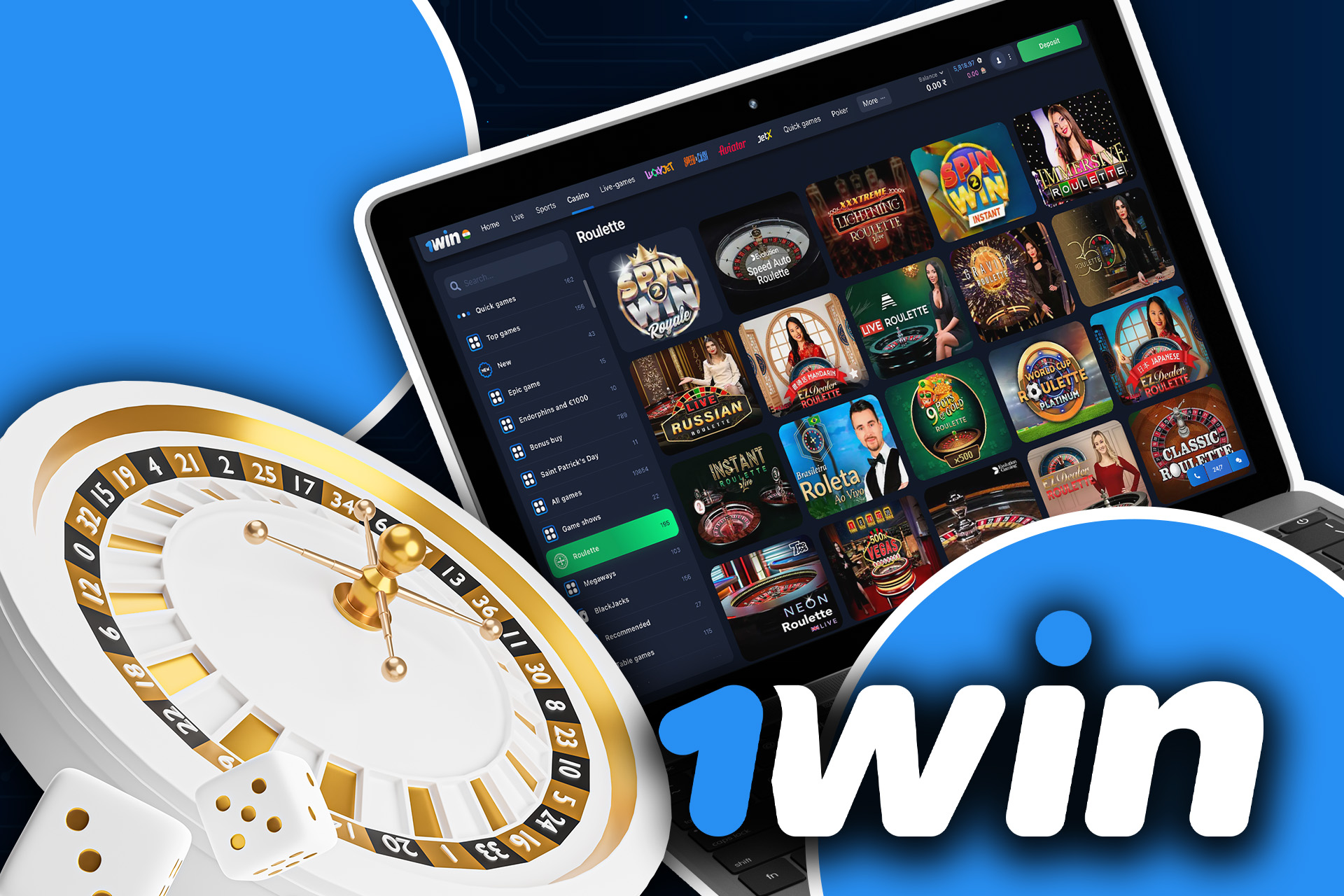 En 1win encontrará fácilmente el juego de casino más conocido: la ruleta.