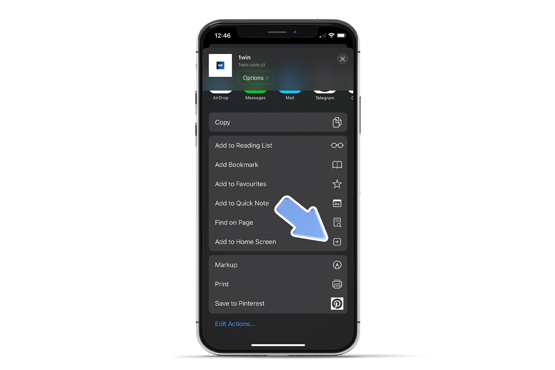 Añade el icono de la aplicación 1win en la pantalla de inicio de tu dispositivo.