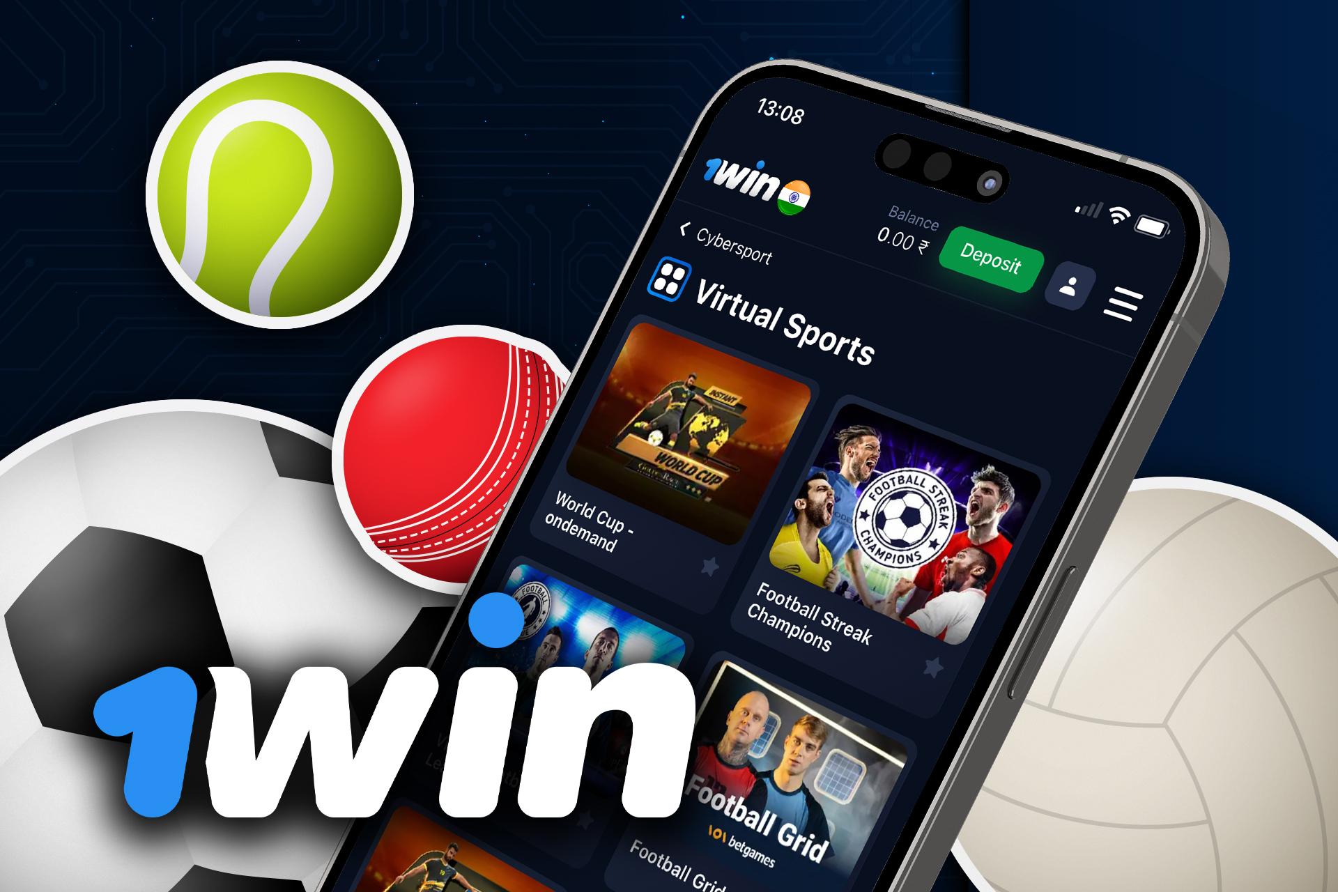 Puede encontrar mercados deportivos virtuales en las apuestas deportivas para móvil de 1win.